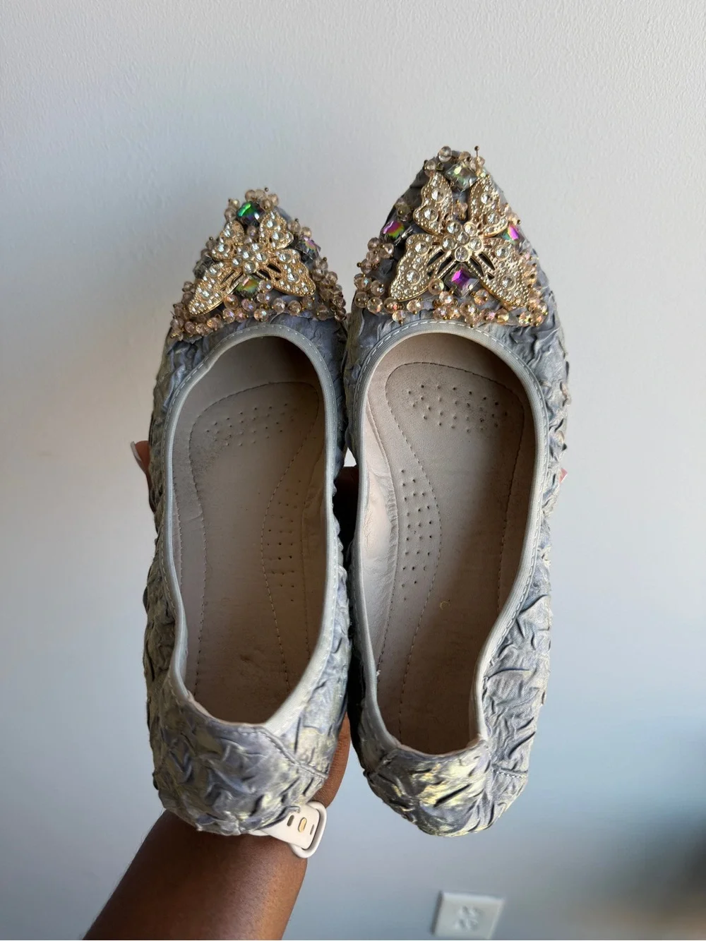 Women Ballet Flats with Rhinestones Embellished Pointed Toe Flats